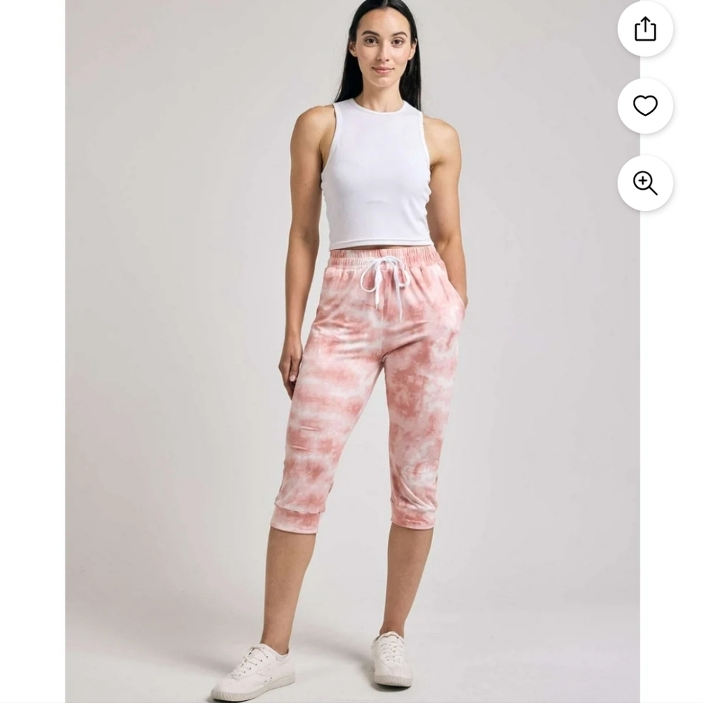 Real Essentials Pink Tie-Dye Joggers Crop Capris Adjustable Drawstring Pockets L